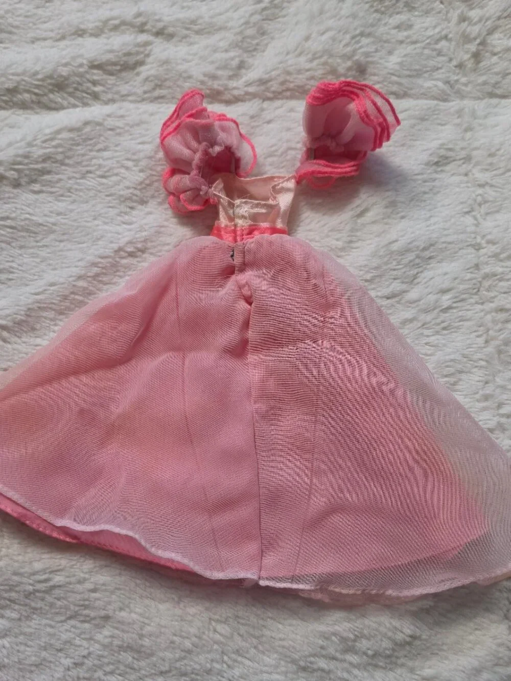 Vintage Fashion Doll Pink Dress Gown Ruffle Sleeves Metal Snaps